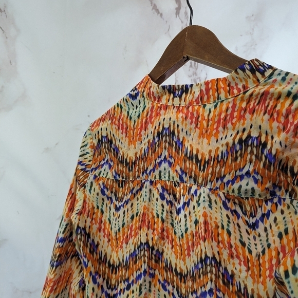 Amanda Uprichard Top Womens Small Orange Silk Chevron Popover Quarter Sleeve - Picture 6 of 10